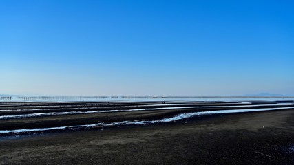 御輿来海岸から見た有明海と海苔養殖の情景＠熊本
