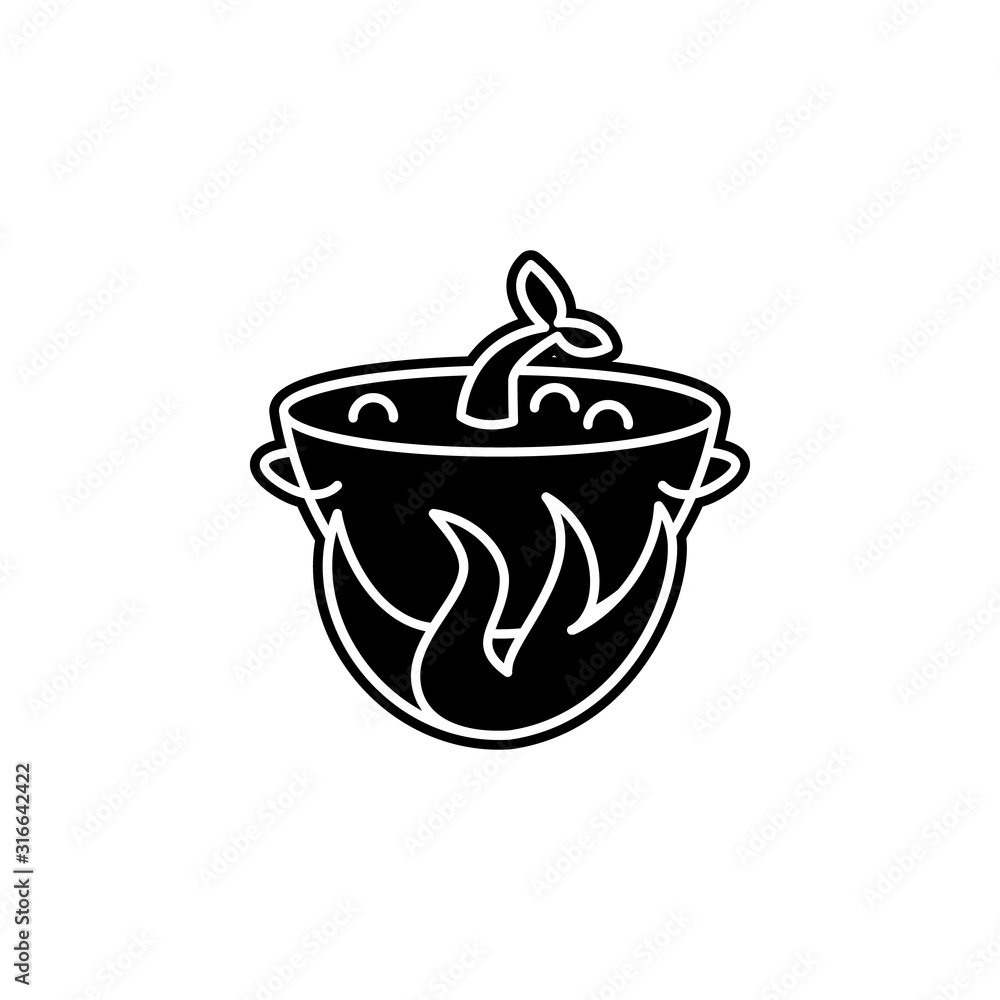 Poster saucepan at the stake icon. simple glyph, flat vector of camping icons for ui and ux, website or mob