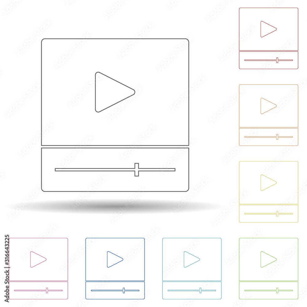 Aufkleber colored video player in multi color style icon. simple thin line, outline vector of web icons for ui