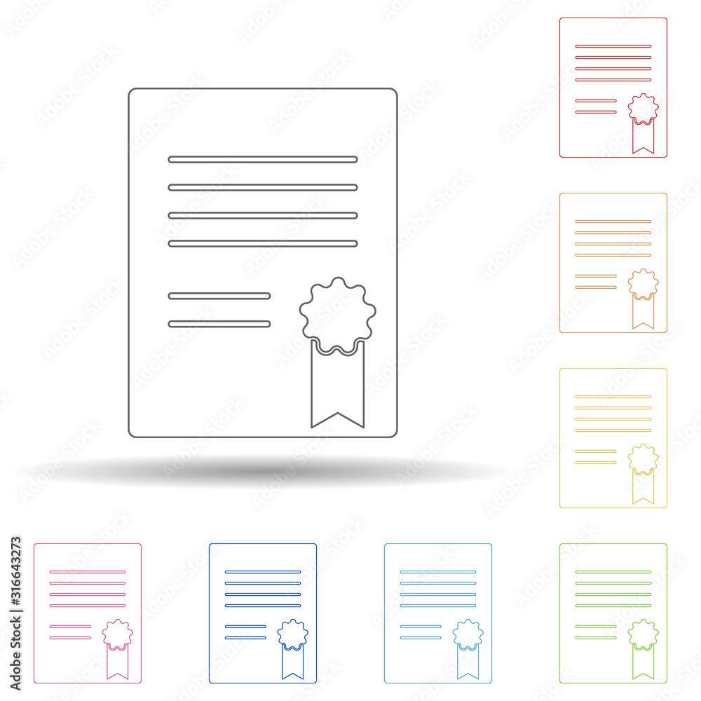 Aufkleber colored certificate in multi color style icon. simple thin line, outline vector of web icons for ui 