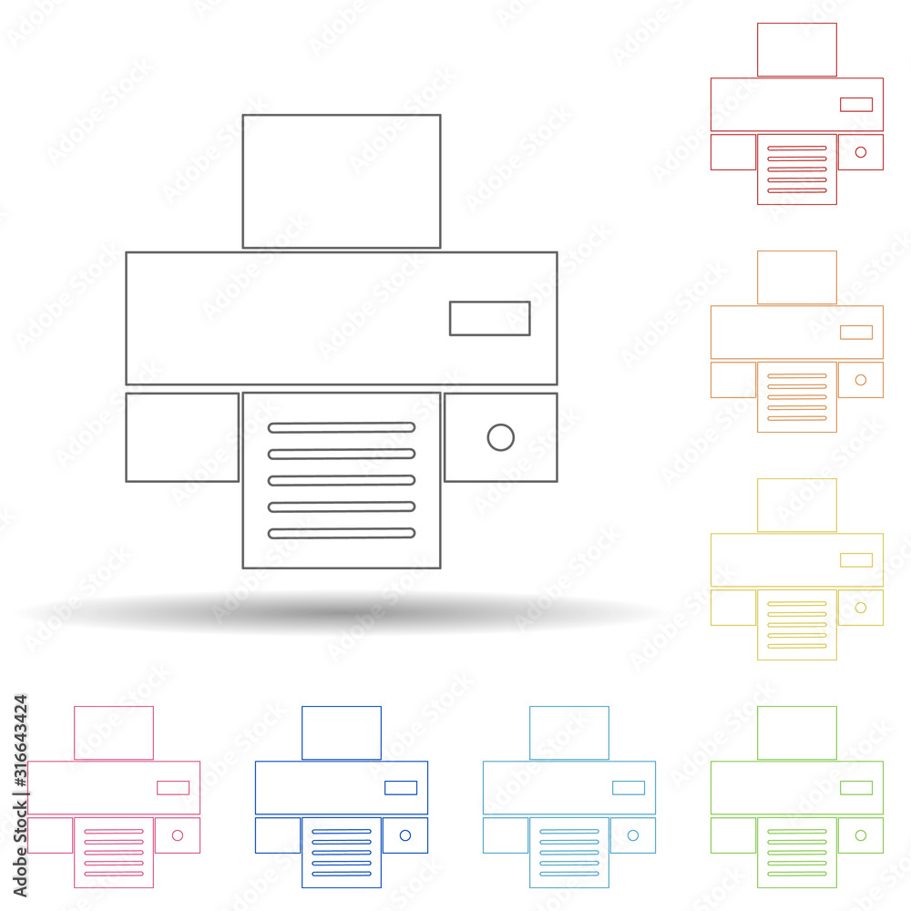 Aufkleber colored printer in multi color style icon. simple thin line, outline vector of web icons for ui and 