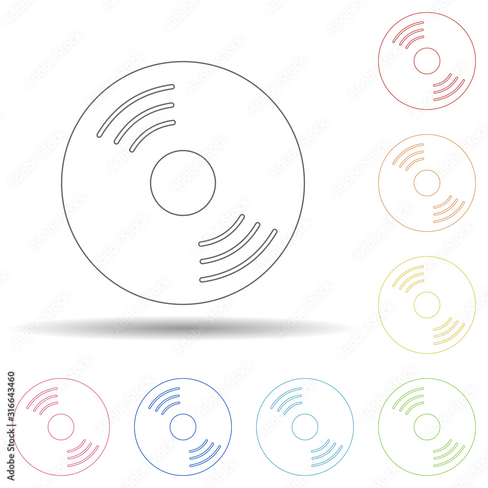 Aufkleber colored cd disk in multi color style icon. simple thin line, outline vector of web icons for ui and 