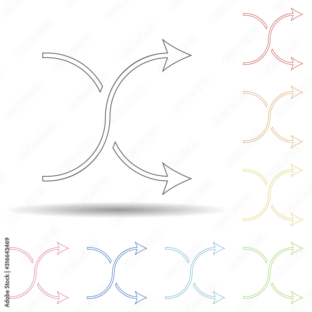 Poster colored way arrows in multi color style icon. simple thin line, outline vector of web icons for ui a
