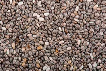 Chia closeup. The chia seeds. Healthy superfood. Top view.