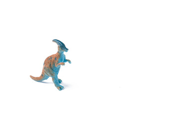 Toy dinosaurs isolated on white background.Copy space