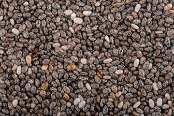 Chia closeup. The chia seeds. Healthy superfood. Top view.