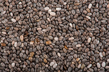 Chia closeup. The chia seeds. Healthy superfood. Top view.