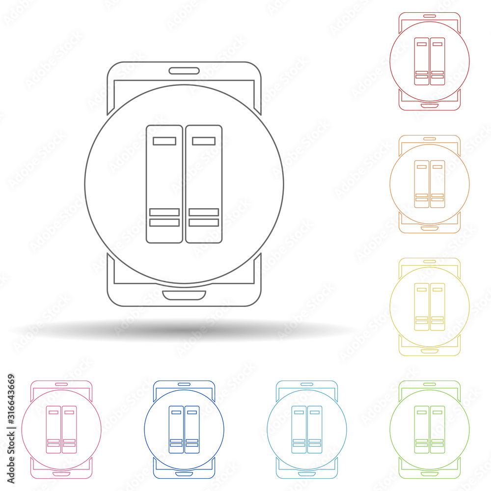 Aufkleber colored books in mobile in multi color style icon. simple thin line, outline vector of web icons for