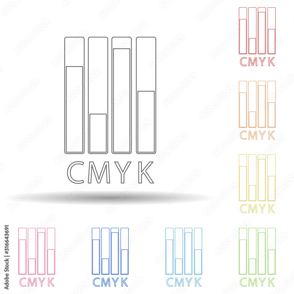 Poster colored cmyk color in multi color style icon. simple thin line, outline vector of web icons for ui a