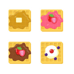 Waffle vector illustration with rectangle shape and 4 different topping isolated on white background 