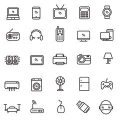 Linear style of electronics and gadget icons set. Device and appliances symbol collection 