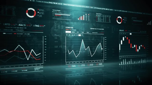 High technology interface background for stock market information. Investment report with charts and diagrams Seamless loop.
