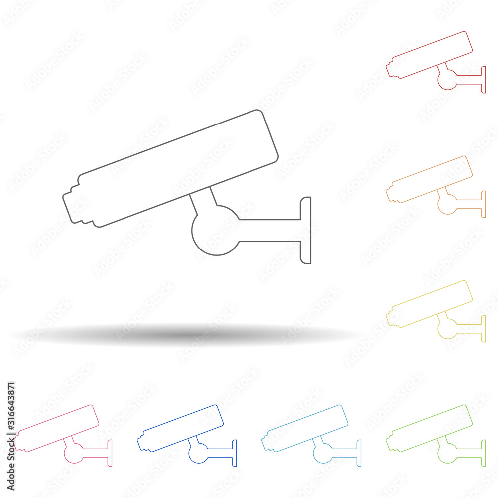 Aufkleber colored cctv in multi color style icon. simple thin line, outline vector of web icons for ui and ux,