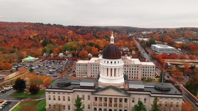 Capitol Building State House Augusta Maine Autumn Season Aerial