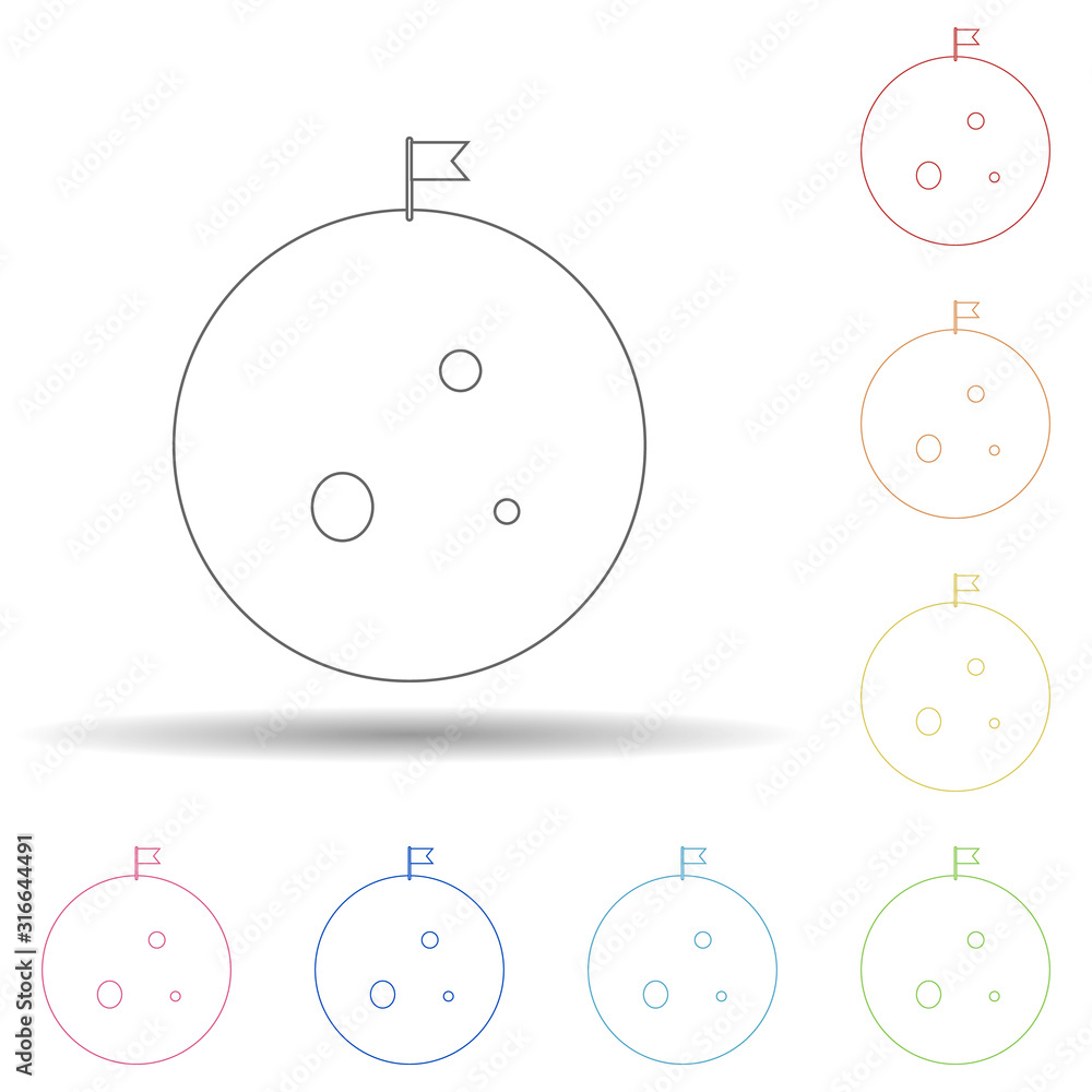 Aufkleber flag on the moon in multi color style icon. simple thin line, outline vector of space icons for ui a