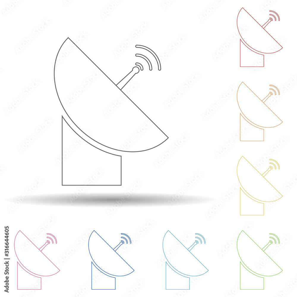 Poster satellite dish in multi color style icon. simple thin line, outline vector of space icons for ui and