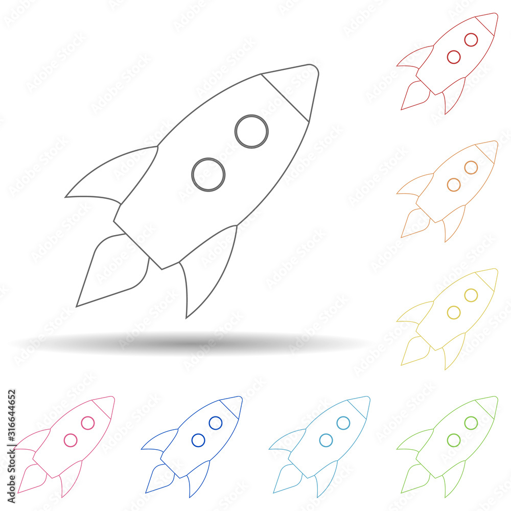 Aufkleber rocket in multi color style icon. simple thin line, outline vector of space icons for ui and ux, web