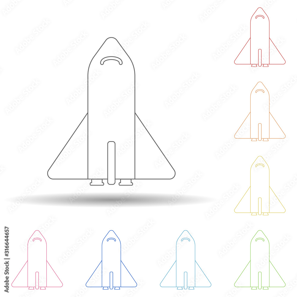 Aufkleber shuttle in multi color style icon. simple thin line, outline vector of space icons for ui and ux, we