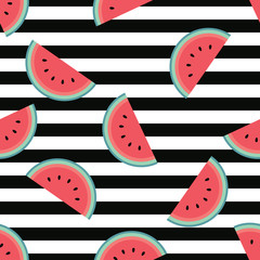 Striped watermelon pattern with horizontal black stripes. Flat cartoon style. Minimalist, simple. Seamless vector.