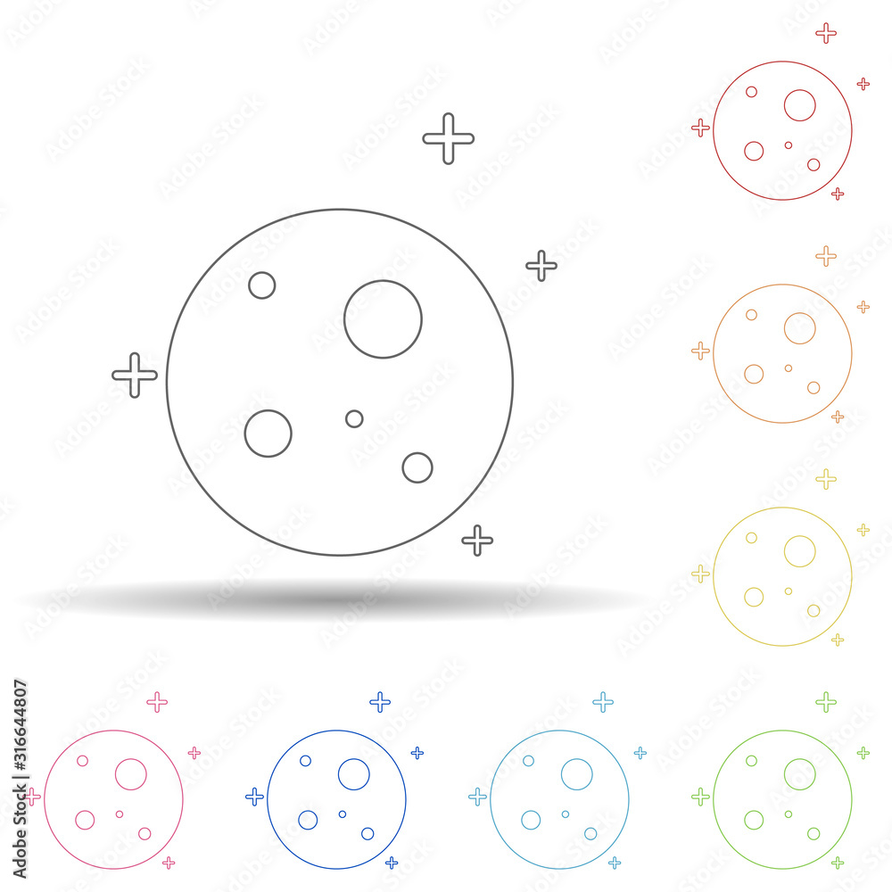 Aufkleber planet moon and stars in multi color style icon. simple thin line, outline vector of space icons for