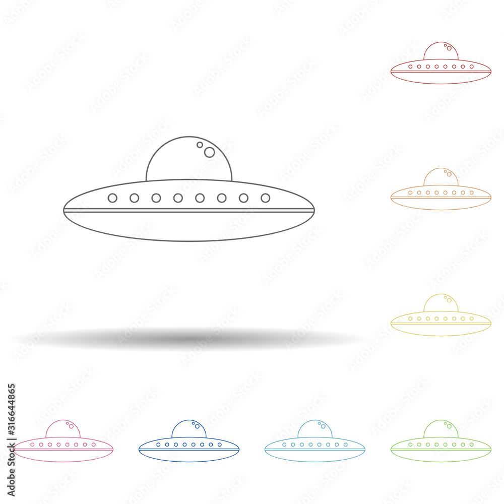 Poster aliens ship in multi color style icon. simple thin line, outline vector of space icons for ui and ux