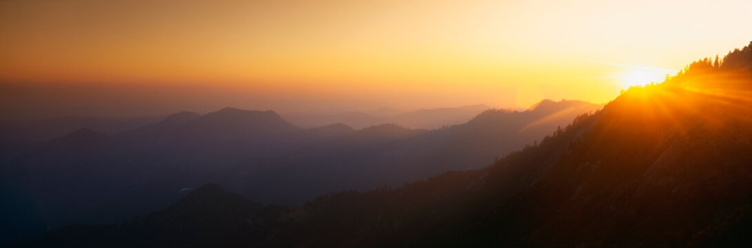 This is sunset at Moro Rock. It is the view toward the central valley.