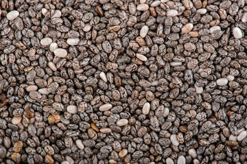 The chia seeds. Healthy superfood. Top view.