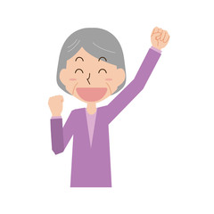 高齢　女性　ガッツポーズ　喜ぶ　嬉い