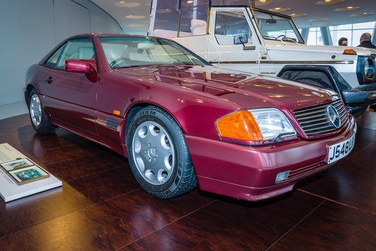 STUTTGART, GERMANY- MARCH 19, 2016: Sports car Mercedes-Benz 500SL (R129). In 1991, this car was acquired Princess Diana of Wales. Mercedes-Benz Museum.