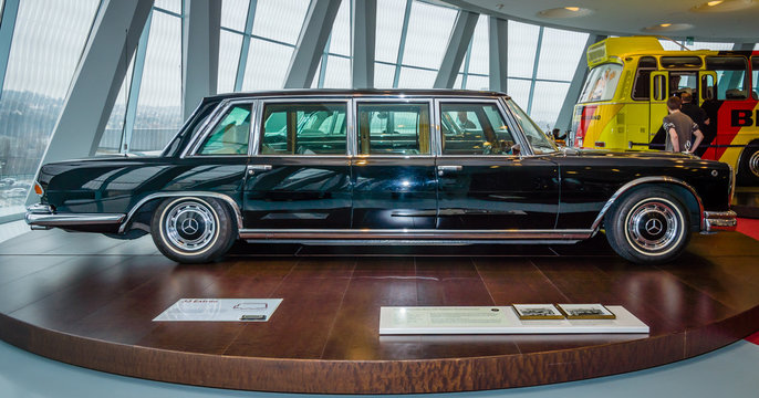 STUTTGART, GERMANY- MARCH 19, 2016: Mercedes-Benz 600 Pullman state limousine, 1965. Mercedes-Benz Museum.