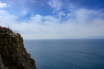 Sea and mountains. Seascape rocky coast. Travel and adventure.