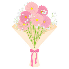Illustration of a bouquet of Gerbera daisys and gypsophila