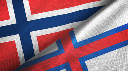 Norway and Faroe Islands two flags textile cloth, fabric texture