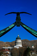 This is the State Capitol building with the eagle gate above it. It was taken from State Street &...