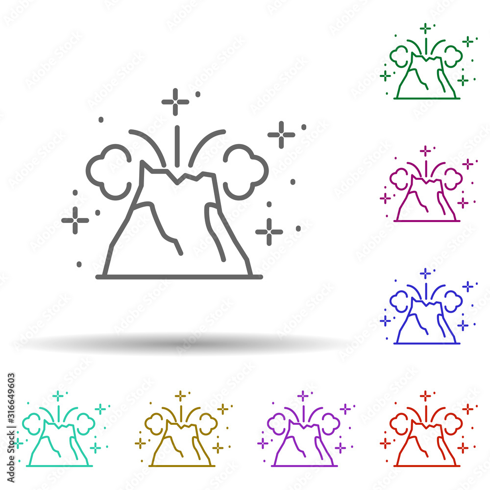 Poster volcano, mountain in multi color style icon. simple thin line, outline vector of geography icons for