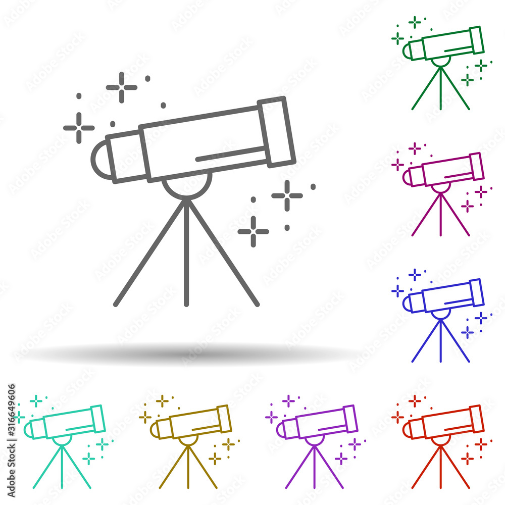 Poster telescope, science in multi color style icon. simple thin line, outline vector of geography icons fo