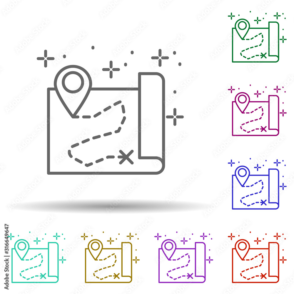 Poster map, location in multi color style icon. simple thin line, outline vector of geography icons for ui 