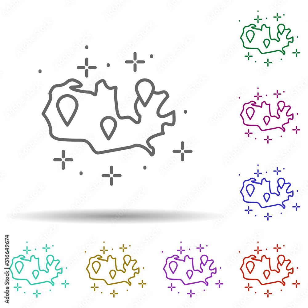 Poster map, location in multi color style icon. simple thin line, outline vector of geography icons for ui 