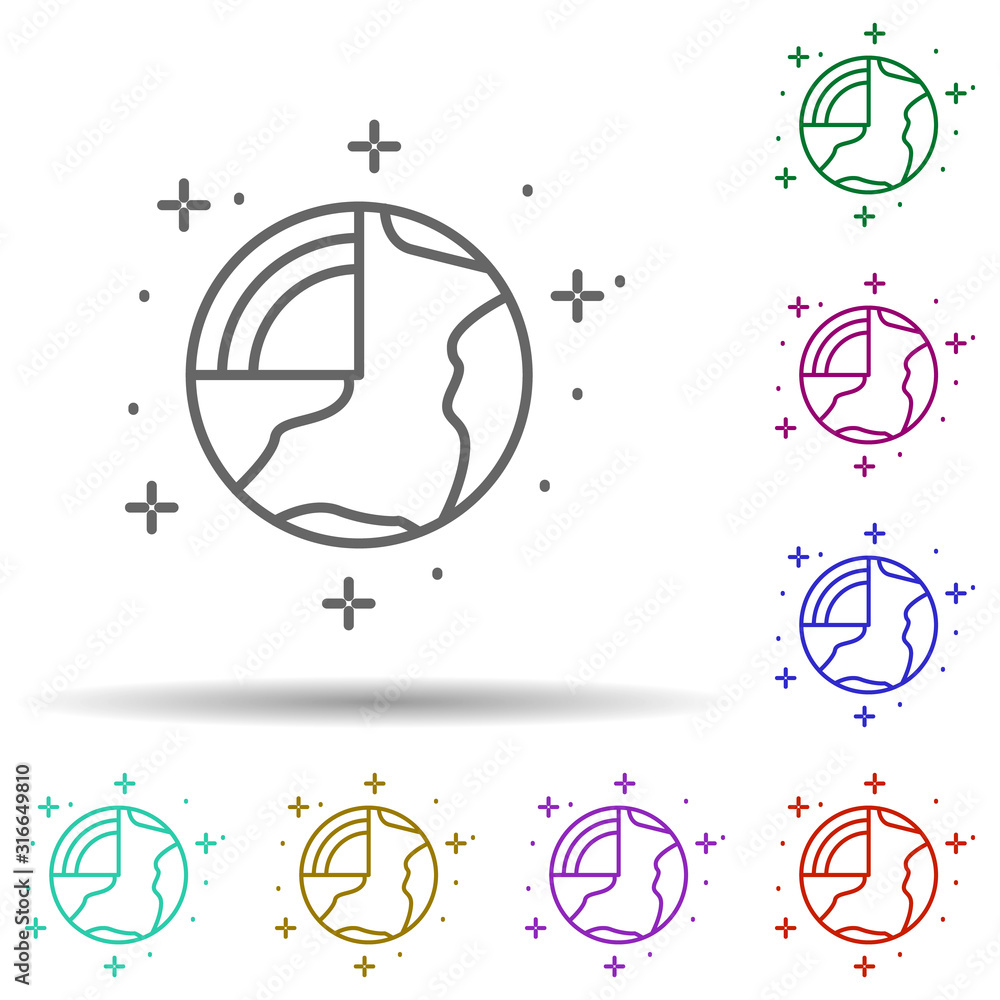 Poster layers, earth in multi color style icon. simple thin line, outline vector of geography icons for ui 