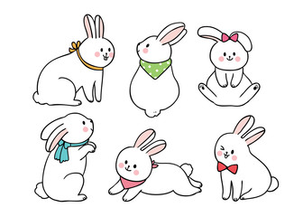 Cartoon cute Easter day actions rabbits vector.