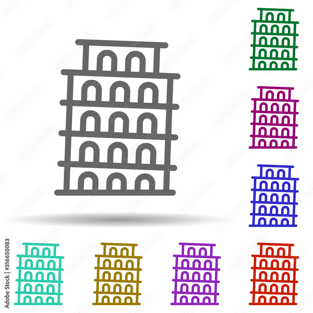 Poster building, italy in multi color style icon. simple thin line, outline vector of italy icons for ui an