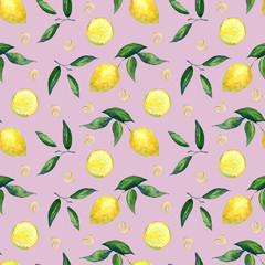 Pattern with lemons on a pink background