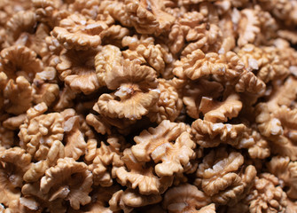 Walnut kernels close up. Top view 
