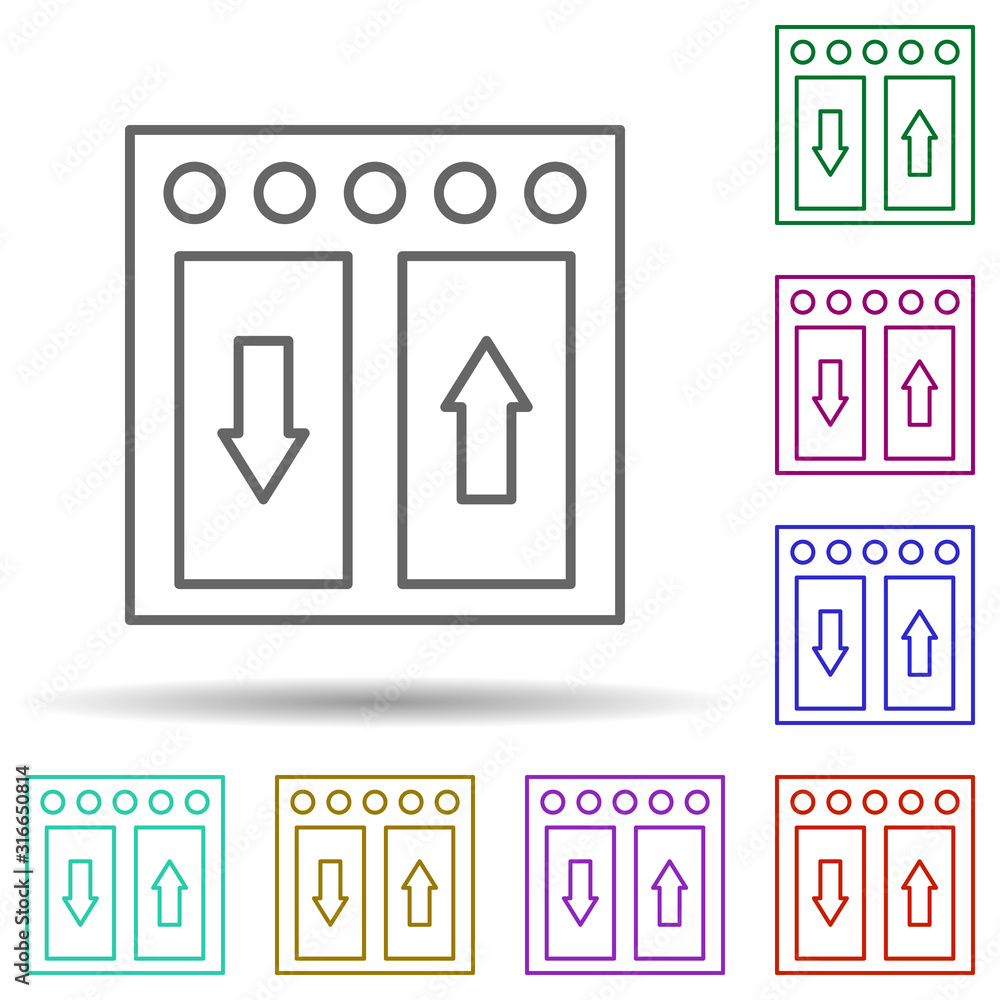 Poster elevator, mall in multi color style icon. simple thin line, outline vector of mall icons for ui and 