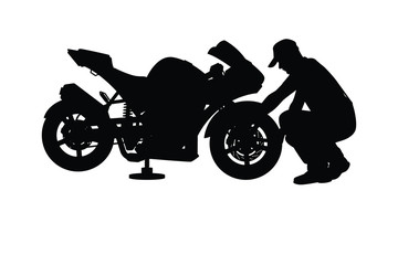 A repairman with motorcycle silhouette vector
