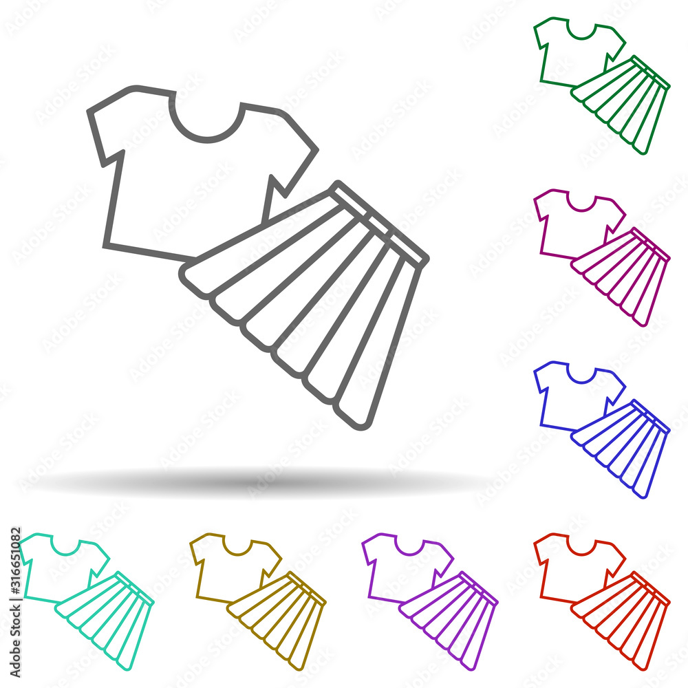 Poster blouse and dress, mall in multi color style icon. simple thin line, outline vector of mall icons for