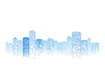 City scene on night time, Cityscape pattern on white background.