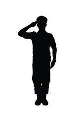 Vector of saluting soldier silhouette vector on white background