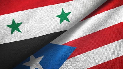 Syria and Puerto Rico two flags textile cloth, fabric texture