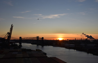 Sunset in the port of Newark. 